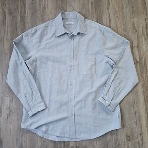 Anian Canada Men's Light Blue Cotton Linen Blend Casual Button-Up Shirt Xl